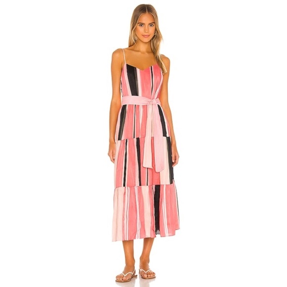 Apiece Apart 2 Pink Striped Linen Marjana Tiered Flounce Midi Maxi Dress $495 - Picture 12 of 12